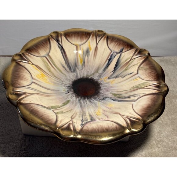 German Ceramic Decorative Bowl Floral Design & Gold Accents 13" Model #576 Vtg - Picture 12 of 12